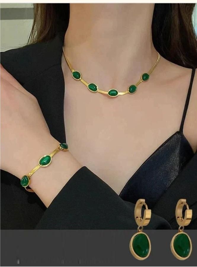Crystal Pendant Necklace Set With Bracelet With Gold Finished Work