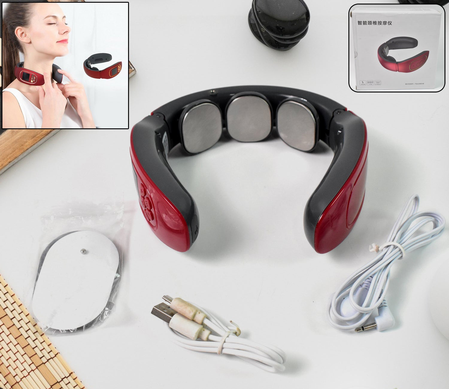 3 Heads Smart Electric Neck And Back Pulse Massager (1 Pc)